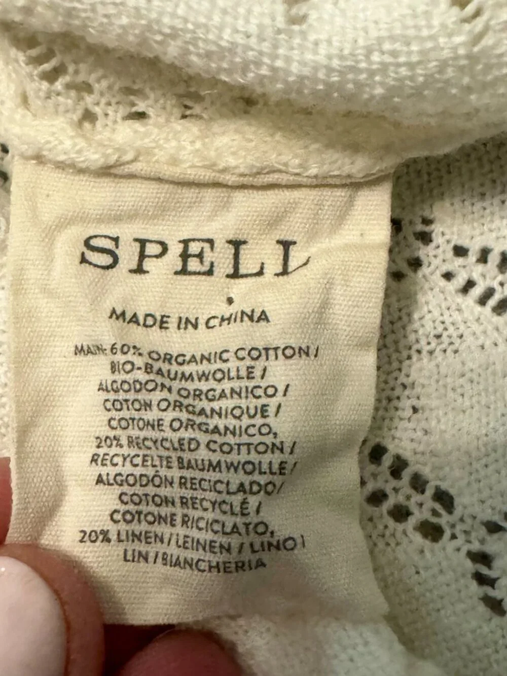 Spell Siesta Cami Organic Cotton Knit Tank XS Boho Lace in White Sands - Picture 11 of 15